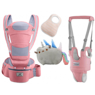 Хипсит Baby Carrier эрго-рюкзак кенгуру переноска 6 в 1 игрушка Пушин кот Радуга (vol-1887) Розовый