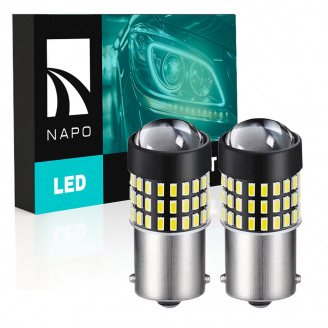 Комплект світлодіодних ламп Napo LED 1156-3014-54smd-Lens P21W 1156 BA15S 2 шт Білий (2523893125)