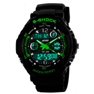 Наручний годинник чоловічий Skmei S-Shock Green 0931 Чорний (077)
