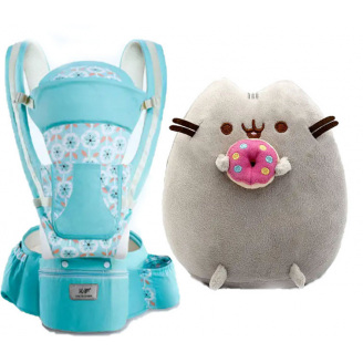 Хипсит Эрго-рюкзак кенгуру переноска Baby Carrier 6 в 1 Мятный и игрушка кот c Пончиком Пушин кэт Серый (vol-2066)