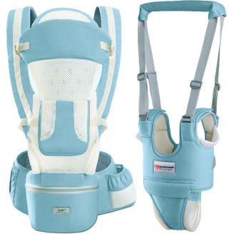 Хипсит эрго-рюкзак кенгуру переноска + детские вожжи-ходунки Baby Carrier 20 кг 6 в 1 Мятный (vol-9850)
