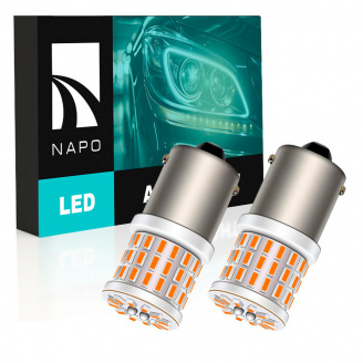 Комплект світлодіодних ламп Napo LED 1156-3014-57smd-ceram P21W 1156 BA15S 2 шт Бурштиновий (2473166421)