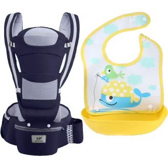 Хипсит эрго-рюкзак кенгуру переноска слюнявчик-трансформер Baby Carrier 20 кг 6 в 1 Темно-синий (vol-9862)