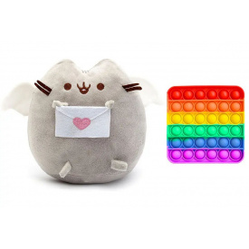 Набір м'яка іграшка кіт з листом Пушин кет 18х12 см Сірий та Іграшка антистрес Pop It (vol-1235)