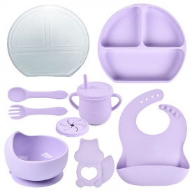 Набор посуды на присоске 2Life Y2 из 9 предметов Фиолетовый (v-11348)