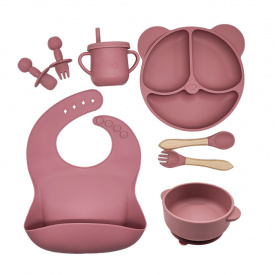 Дитячий набір силіконового посуду 8 предметів 2Life Рожевий (HCD-001)