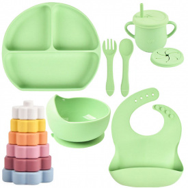 Набір силіконового посуду 2Life Y3 7 предметів та пірамідка Y18 Зелений (v-11819)