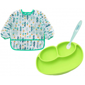 Комплект посуду 2Life та слинявчик-нагрудник Кактуси Зелена (v-11831)