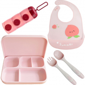 Набір посуду 2Life A2 та слинявчик Рожевий (v-11876)