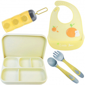 Набір посуду 2Life A5 та слинявчик Жовтий (v-11872)