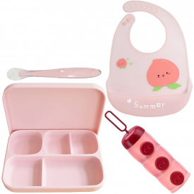 Набір посуду 2Life A2 та слинявчик Рожевий (v-11875)