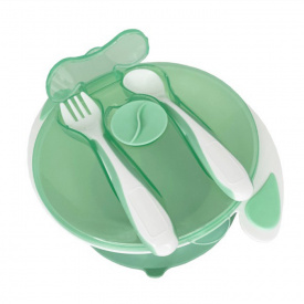 Тарілка на присосці з ложкою та виделкою Mega Zayka MGZ-0109 (Mint) 350 мл