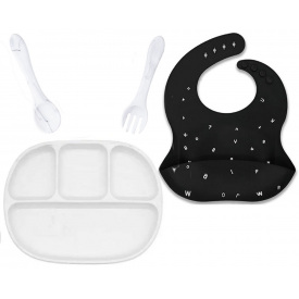 Набір посуд 2Life D1 прилади Y1 та слинявчик Чорний/Білий (v-11778)