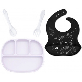 Набір посуд 2Life D1 Y1 та слинявчик космос Чорний/Білий (v-11780)