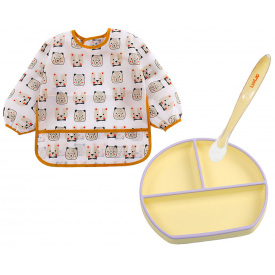 Комплект 2Life слинявчик-нагрудник Ведмедики та Набір посуду Y11/2 Жовтий v-11828