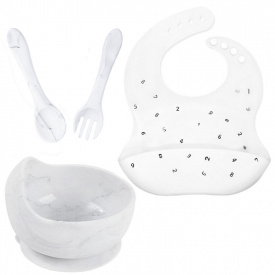 Набір посуду 2Life тарілка та прибори Y1 та слинявчик Білий (v-11761)