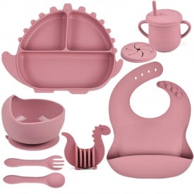 Набор детской посуды 2Life Волна Y19 8 предметів та прорізувач Динозавр Бордовий (v-12054)