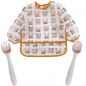 Набір 2Life слинявчик-нагрудник Ведмедики та столові прилади Рожевий