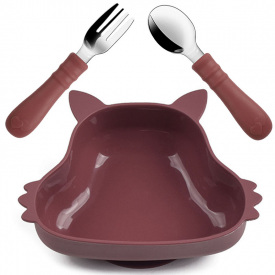 Набір дитячого посуду 2Life Y16 тарілка Білка та прибори Бордовий (v-12095)