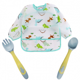Набір 2Life слинявчик-нагрудник Динозаври та столові прилади Жовто-блакитний