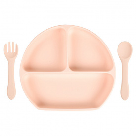 Набор трёх-секционная силиконовая тарелка ложка вилка 2Life Y4 3 шт Пирсиковый (vol-9764)