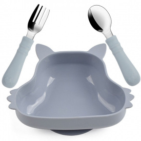 Набір дитячого посуду 2Life Y18 тарілка Білка та прибори Сірий (v-12097)