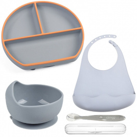 Набір посуду 2Life Тарілка Y25/18 та слинявчик Сірий (v-12046)