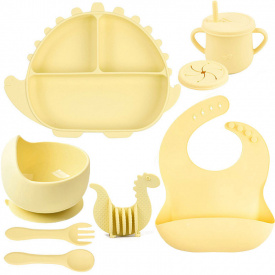 Набор детской посуды 2Life Волна Y11 8 предметів та прорізувач Динозавр Жовтий (v-12051)