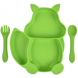 Набор силиконовая тарелка в форме белки ложка вилка 2Life Y7 3 шт Зеленый (vol-9715)