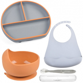 Набір посуду 2Life Y25 Y18 і слинявка Сірий з помаранчевим (v-12045)