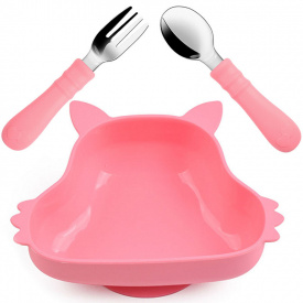 Набір дитячого посуду 2Life Y14 тарілка Білка та прибори Рожевий (v-12094)
