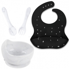 Набір посуду 2Life тарілка та прибори Y1 слинявчик Чорний/Білий (v-11752)