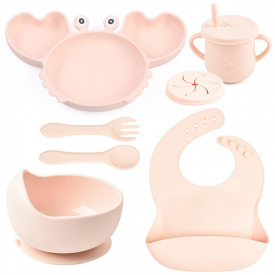 Набір дитячого посуду 2Life Краб Y4 з 7 предметів Рожевий (v-12017)