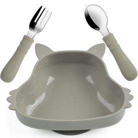 Набір дитячого посуду 2Life Y22 тарілка Білка та прибори Сірий (v-12101)