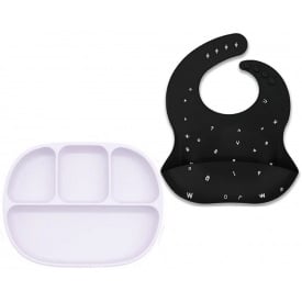 Набір силіконовий посуд 2Life D1 та слинявчик Чорний/Світло-рожевий (v-11774)