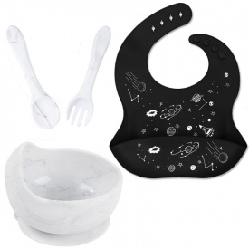 Набір посуду 2Life тарілка та прибори Y1 слинявчик космос Чорний/Білий (v-11757)