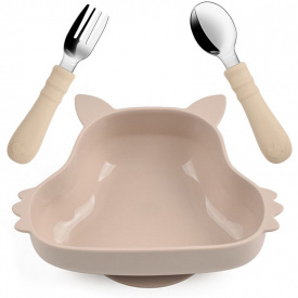 Набір дитячого посуду 2Life Y24 тарілка Білка та прибори Бежевий (v-12103)