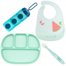 Набір посуду 2Life D10 та слинявка Зелений (v-11865)