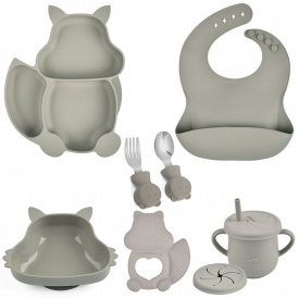 Набор детской посуды на присоске 2Life Белка Y22 из 7 предметов Серый (v-11340)