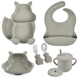 Набор детской посуды на присоске 2Life Белка Y22 из 7 предметов Серый (v-11329)