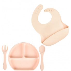 Набір посуду 2Life Y4 та слинявчик Персиковий (vol-9935)