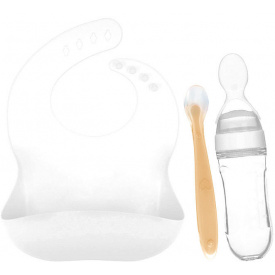 Набір посуду 2Life та слинявчик Білий/Оранжевий (vol-9954)