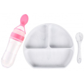 Набор силиконовая полукруглая 3-х секционная тарелка ложка бутылка-ложка 2Life Y1 3 шт Белый (vol-10022)