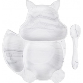 Набор силиконовая трех-секционная тарелка в форме белки ложка 2Life Y1 2 шт Мрамор (vol-10001)