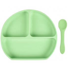 Набор силиконовая трех-секционная тарелка ложка 2Life Y3 2 шт Зеленый (vol-9993)