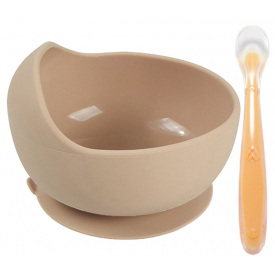 Набор силиконовая круглая тарелка для первых блюд и ложка 2Life Y15 2 шт Бежевая (vol-10167)