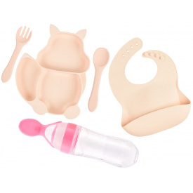 Набор силиконовая секционная тарелка в форме белки слюнявчик ложка вилка бутылка-ложка 2Life Y4 Персиковый (vol-9931)