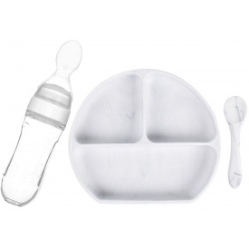 Набор силиконовая полукруглая 3-х секционная тарелка ложка бутылка-ложка Y1 2Life 3 шт Белый (vol-10021)