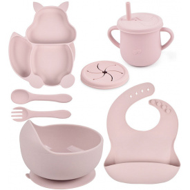 Набор детской силиконовой посуды тарелка слюнявчик тарелка для супа ложка вилка поильник 2Life Y26 7 шт Фиолетовый (vol-10076)