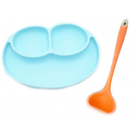 Набір Силіконова тарілка килимок 22х15см Блакитний та силіконовий половник 21х6.5см Помаранчевий (vol-1401)